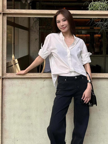 26春夏新TSS手工卷袖衬衫宽松折叠短袖中性风白色衬衣薄款上衣女