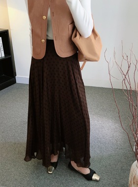 26新款MD法式复古波点宽松半身长裙垂感不规则下摆遮肉百搭裙 女