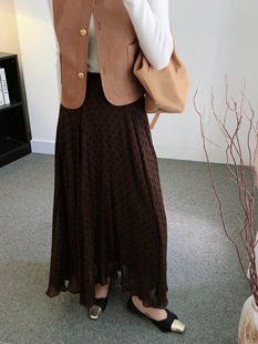 26新款MD法式复古波点宽松半身长裙垂感不规则下摆遮肉百搭裙 女