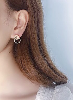 925银针双圆圈耳环女几何百搭