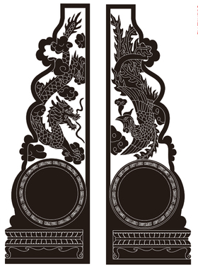 碑尔抱鼓线雕图矢量文泰线条图墓碑雕刻阴 护栏横版20814龙凤