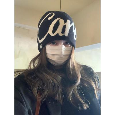 GREENHOUSES双面可戴字母针织帽子女秋冬新款百搭保暖毛线冷帽男