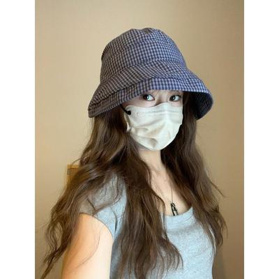 GREENHOUSES简约格纹蝴蝶结渔夫帽女显脸小防晒遮阳盆帽出游百搭