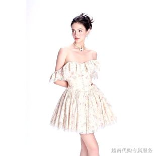 越十年越南小众品牌Bel Ange仙女气质溜肩抹胸碎花小短裙