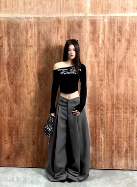 越十年越南小众killsystem新款法式复古酷飒低腰阔腿休闲裤