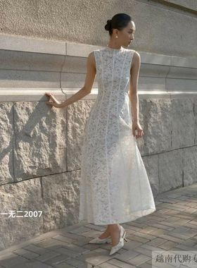 越十年越南小众品牌Huong新款法式优雅气质蕾丝收腰连衣裙