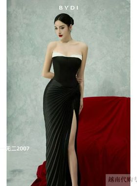 越十年越南小众品牌Bydi高端轻奢小众高质感百褶小黑裙长款连衣裙