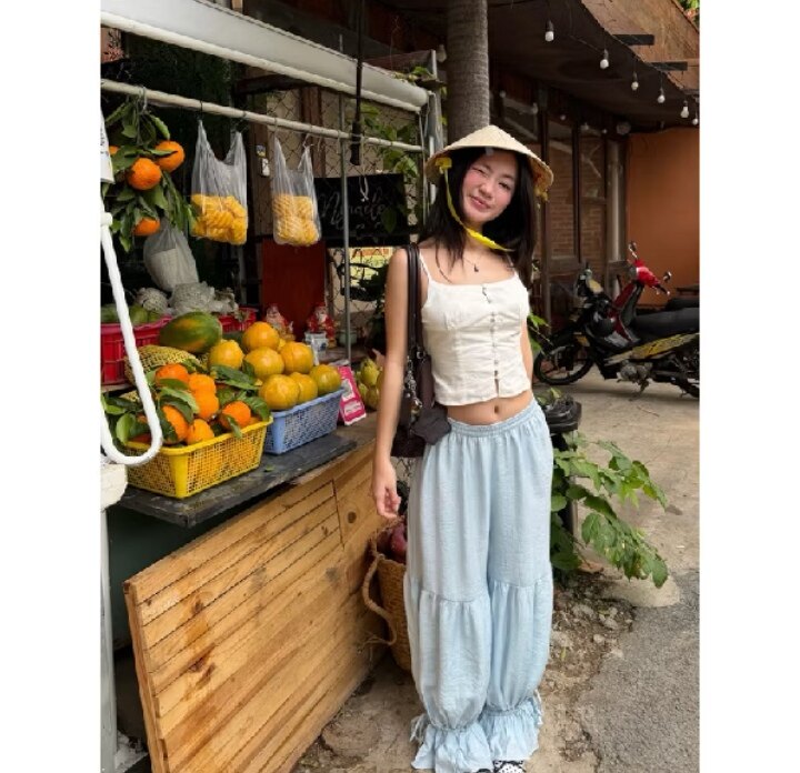 越十年越南小众tudo新款纯欲温柔淑女风荷叶边抹胸吊带长裤套装
