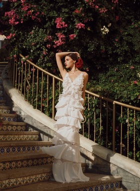 越十年越南小众la vierge新款性感辣妹荷叶边吊带长裙连衣裙