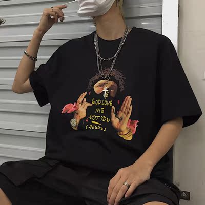 3475-P35 ins同款蒙面人印花数字情侣短袖t恤上衣男女款潮流