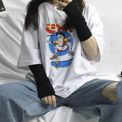 2980-P35 韩国ins风怪趣印花宽松百搭短袖T恤上衣男女情侣