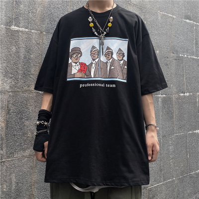 4147-P30 韩版ins潮流印花短袖t恤半袖上衣网红黑人抬棺半袖男