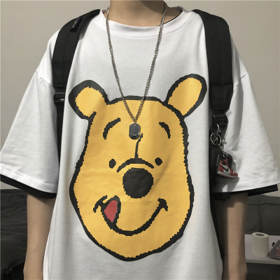 3155-P30 2020 复古原宿BF风超火卡通熊印花百搭宽松短袖T恤男