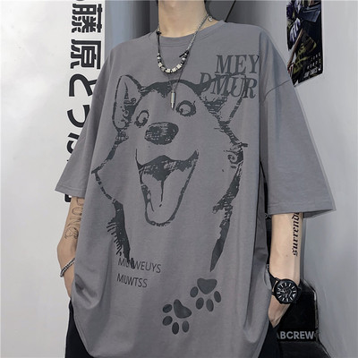 4593-P30 INS复古卡通头像潮流短袖宽松上衣t恤男个性半袖