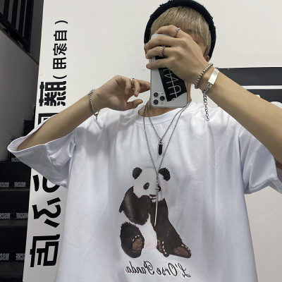 4578-P30 韩版ins街熊猫3D贴图百搭宽松圆领T恤上衣男潮