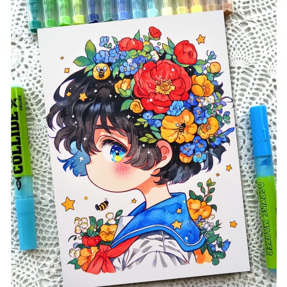 犹抱琵琶涂色卡马克笔上色动漫卡通人物填色本线稿装饰画