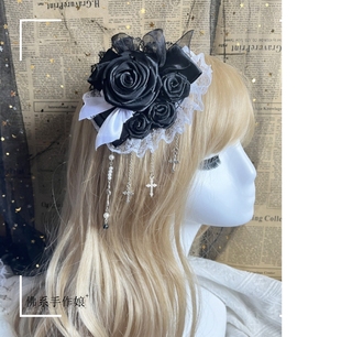 多色入黑白红棕色哥特风蕾丝玫瑰花十字架大花丸小物洛丽塔lolita