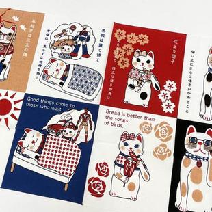 现货日本制日式捺染福猫四字熟语成语布画室内装饰多功能挂画门帘