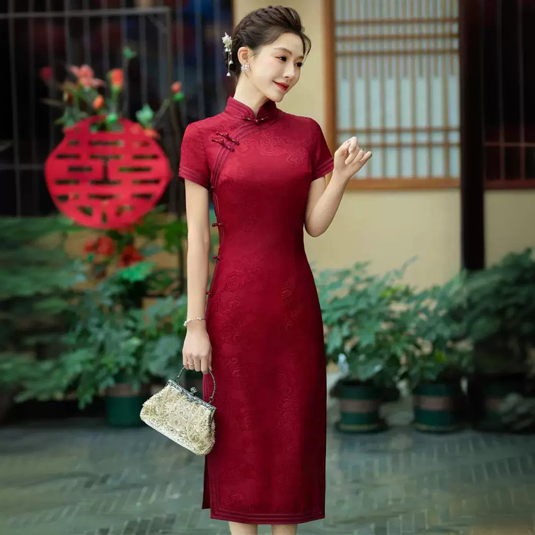 高档真丝旗袍喜妈妈婚宴装高考送考旗袍2025新款中式喜婆婆礼服