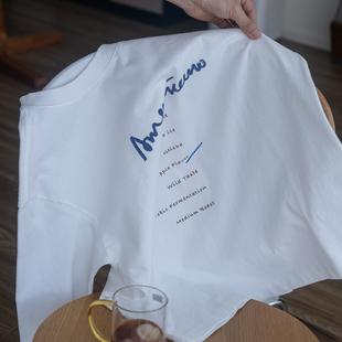 T恤薄款 双色字母印花纯棉圆领长袖 几立 卫衣 咖啡豆