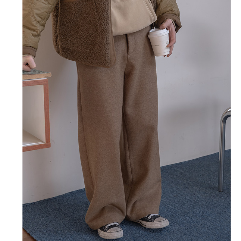 几立宽松毛呢休闲裤长裤