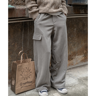 简单 长裤 工装 饰雪尼尔宽松休闲裤 感双色大口袋装 几立