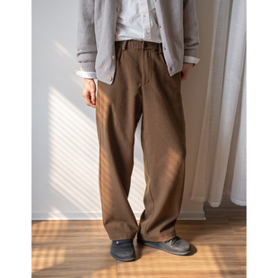 几立 秋冬时节必须要的一条宽松直筒羊毛混纺松紧腰毛呢休闲裤
