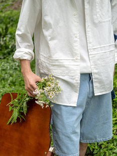 和风 花朵 薄衬衫 夏天 几立花边刺绣塔克棉麻长袖