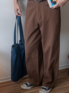 【淡淡焦糖味道】几立 宽松的斜纹纯棉直筒休闲裤