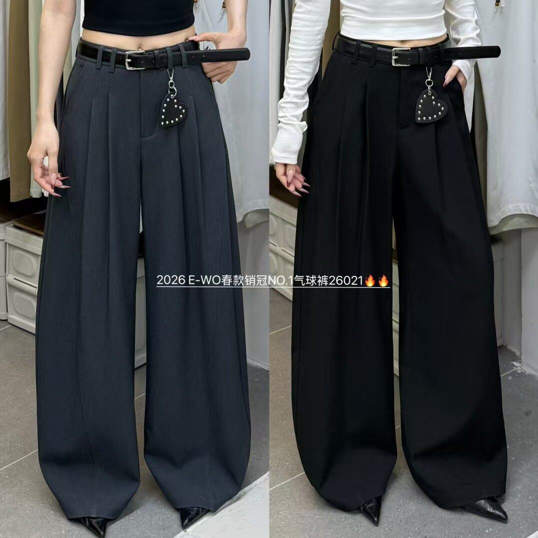 高腰阔腿裤垂坠感高级感弯刀西装裤子女2026春季新款韩版气球裤