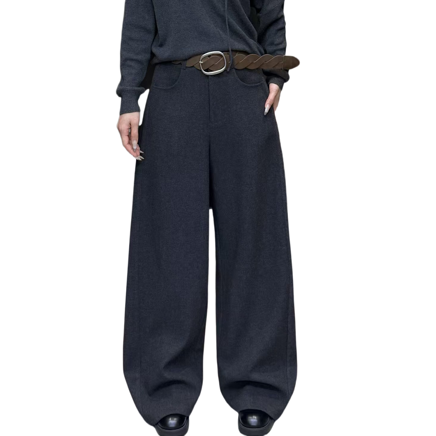 百搭复古宽松遮胯阔腿裤子女新款2025爆款冬季加绒加厚显瘦西装裤