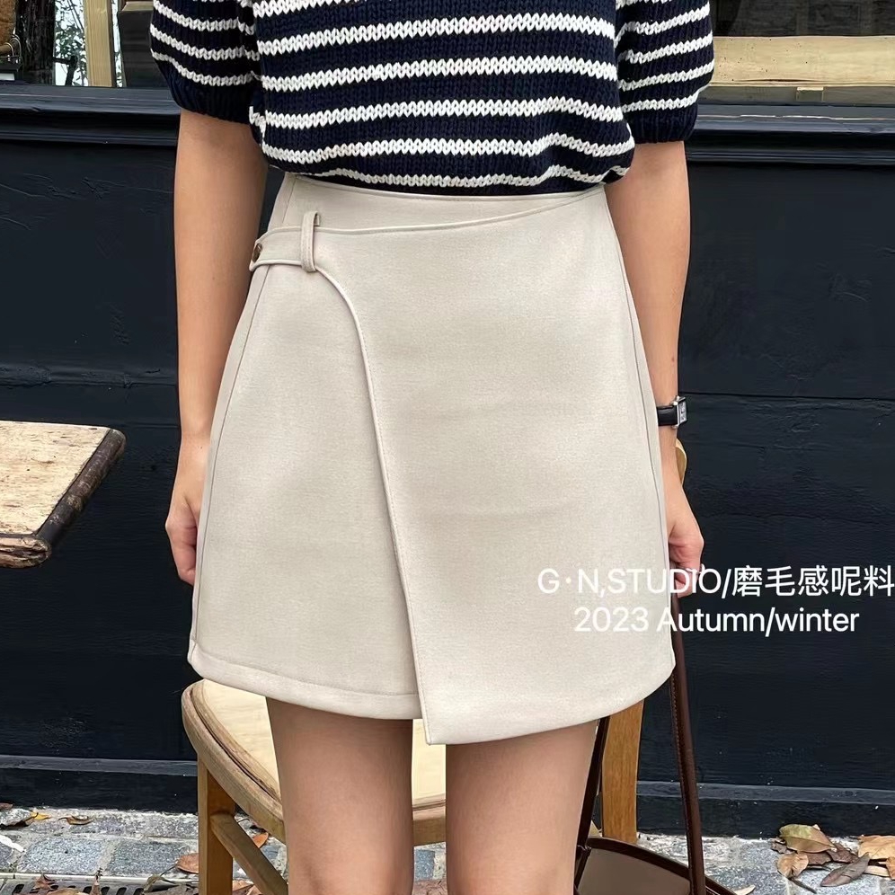 毛呢半身裙女秋冬a字高腰短裙显瘦遮肚子包臀裙黑色配毛衣一步裙