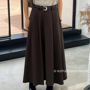 复古韩系通勤气质西装半身裙女2023新款秋冬高腰a字伞裙中长裙子