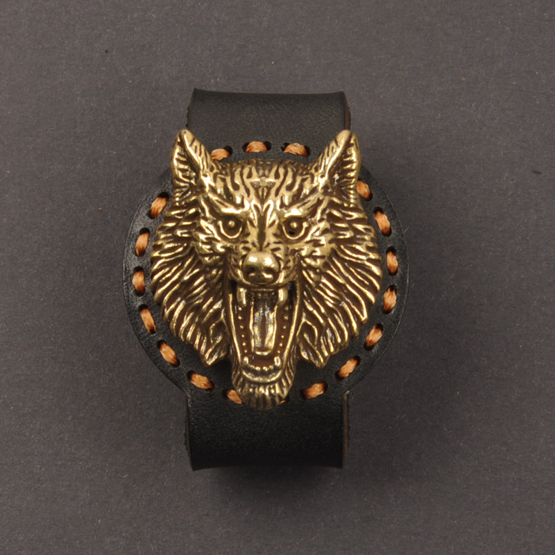 手缝皮带环束口牛皮环扣 狼头图案 介子套圈套环腰带饰品