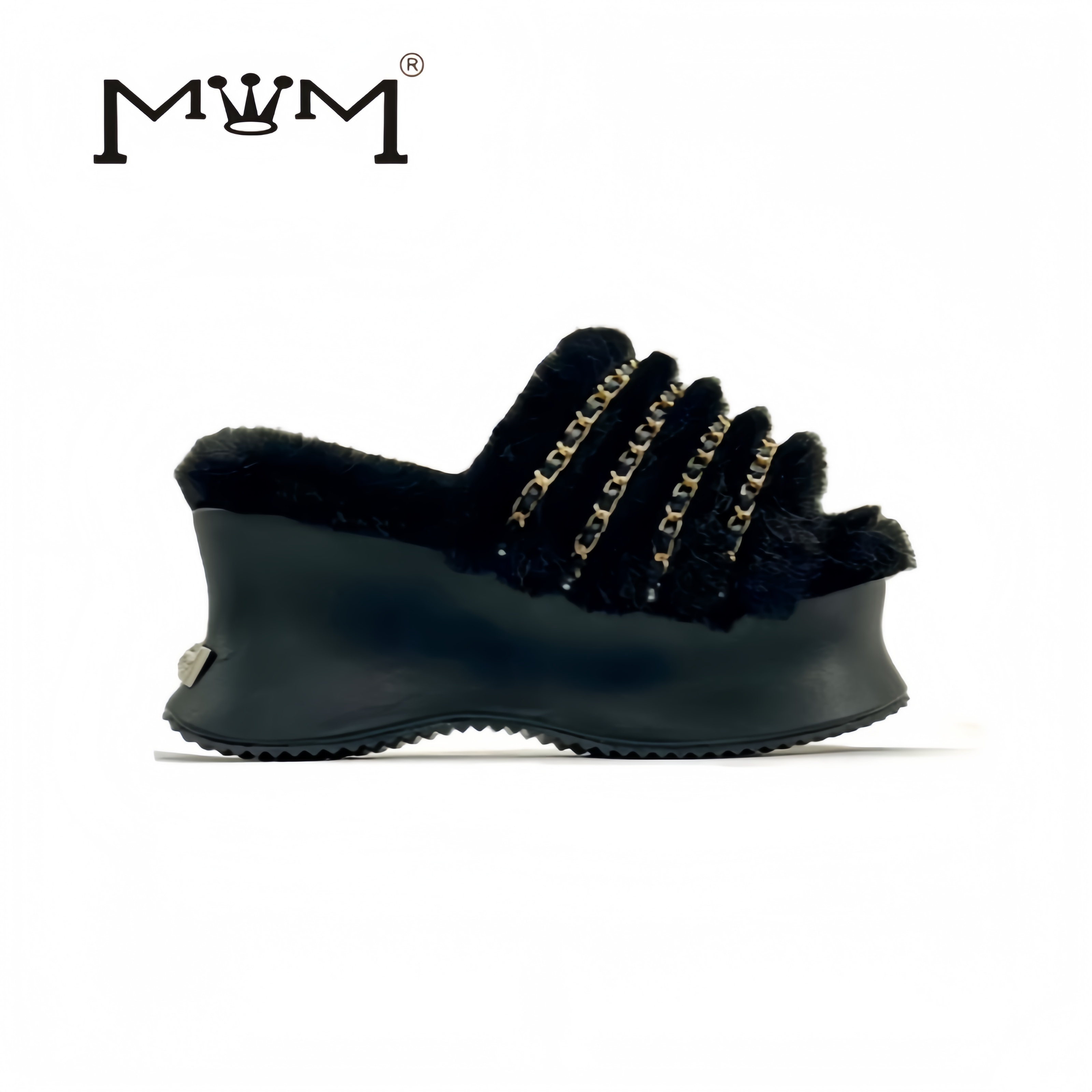 巴黎左岸~兔毛链条厚底拖鞋 2025秋冬8cm小香高奢保暖毛毛一字拖