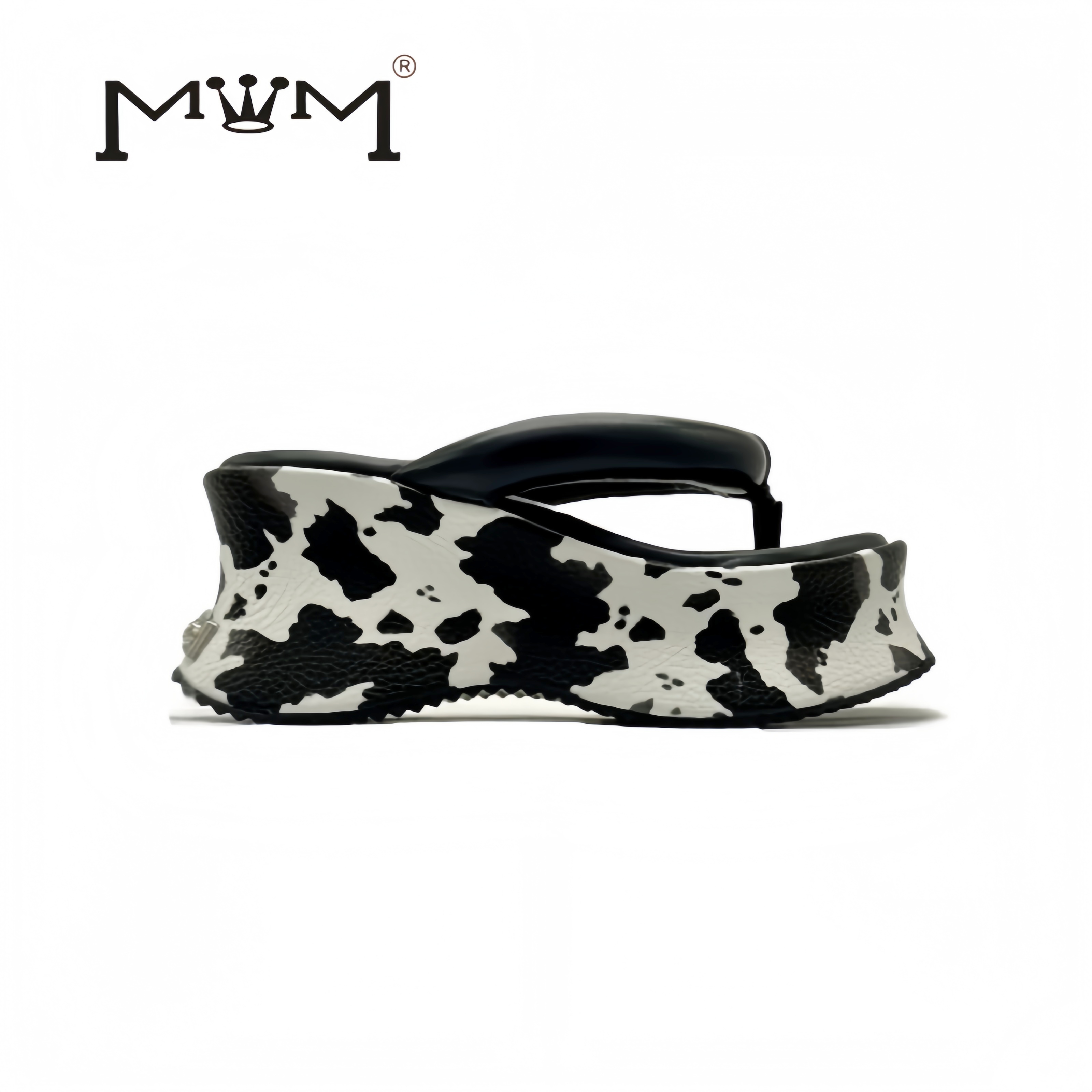 ins潮搭~奶牛纹厚底人字拖 2025新款真皮洋气超软时尚懒人拖鞋