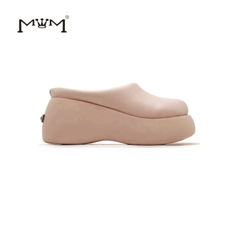 山上桃桃~粉色羊皮厚底半拖 2025秋冬8cm时尚柔软甜美懒人包头拖,女鞋,包头拖,淘宝优惠券,粉丝福利购,淘宝优惠卷