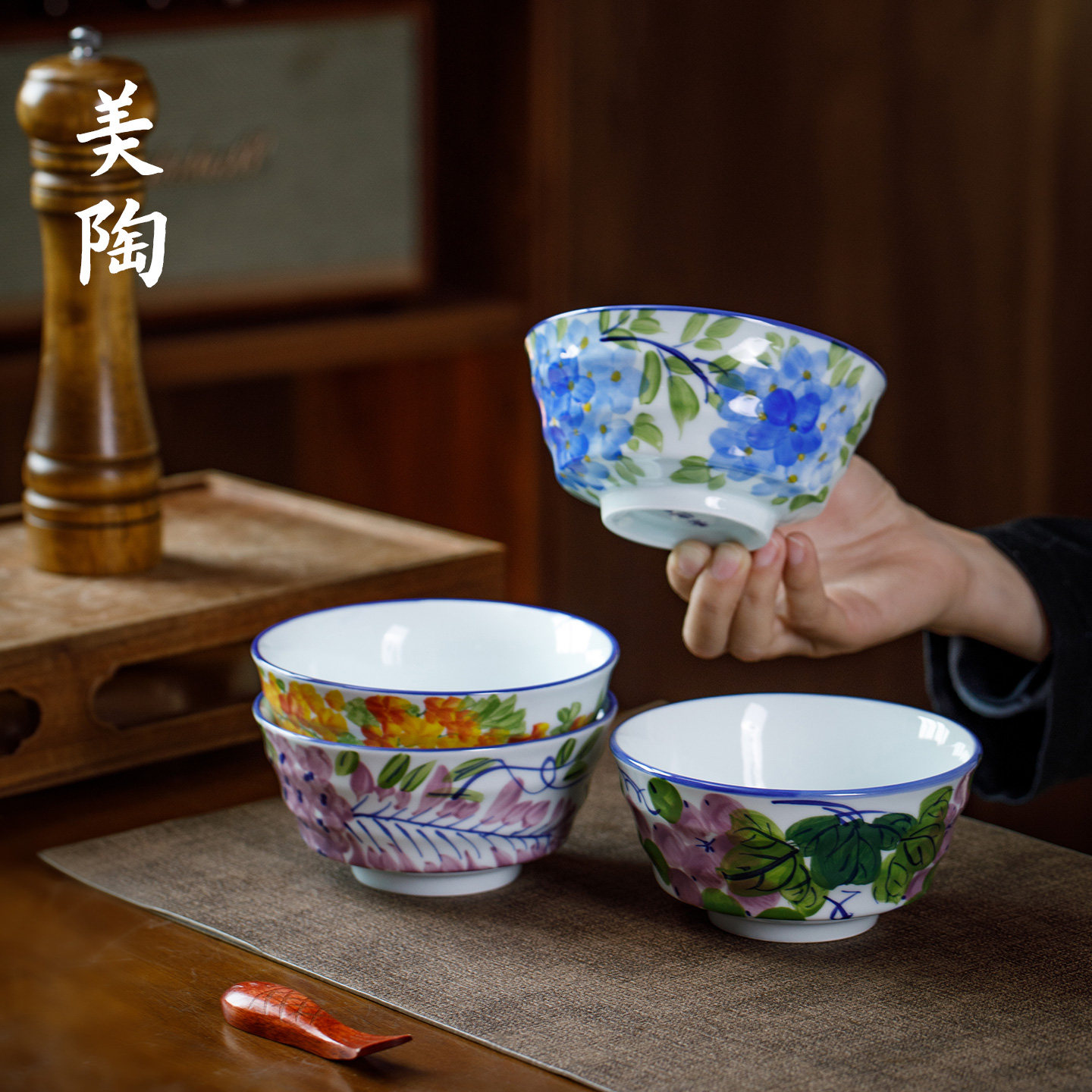 景德镇陶瓷碗2026新款创意手绘面碗高颜值甜品碗家用釉下彩米饭碗