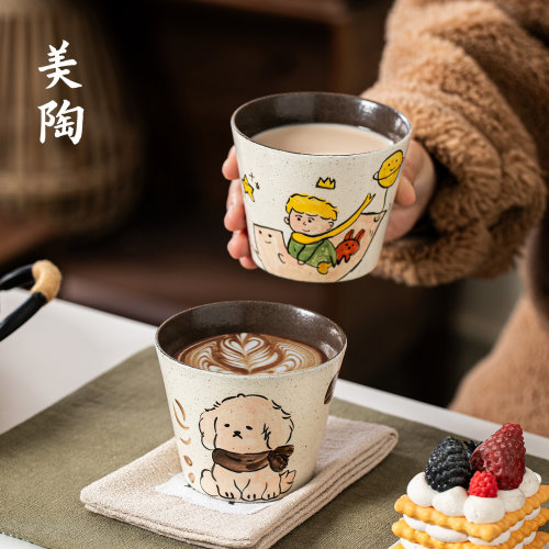 景德镇手作紫黑陶泥粗陶猪口杯