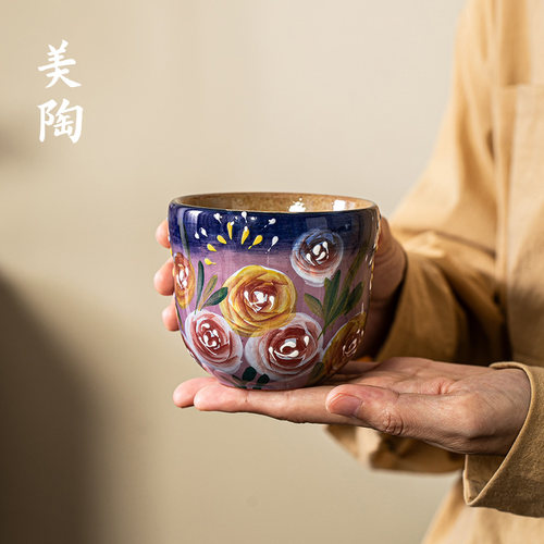 景德镇复古风手绘釉下彩葫芦水杯
