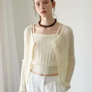 沈姐原单26夏季新款韩国O*IVE品牌女装圆领长袖针织衫+吊带2件套