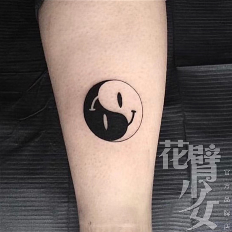 花臂少女tattoo 217暗黑黑白八卦笑脸图案小图纹身贴防水刺青逼真