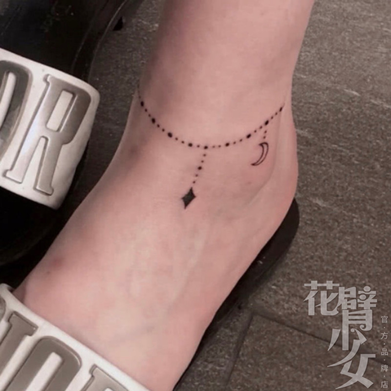 花臂少女tattoo s31 黑色性感星星月亮脚链脚踝纹身贴 一张四组
