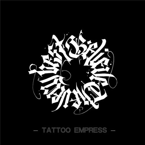 刺青女王TATTOO EMPRESS草本果汁纹身贴蓝黑色花体哥特字母圆圈形