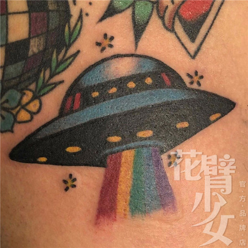 花臂少女 141  UFO飞碟星星彩虹new school风逼真纹身贴刺青防水