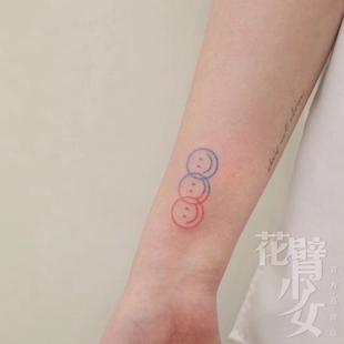 红蓝渐变笑脸手臂纹身贴一张3组 花臂少女TATTOO 235