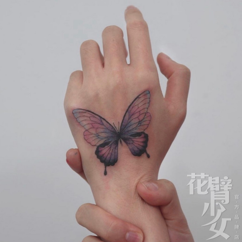花臂少女tattoo x120 2020新品彩色渐变蝴蝶纹身贴手背手臂性感