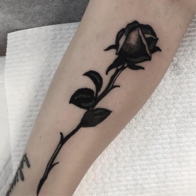 花臂少女tattoo x66 暗黑系黑色玫瑰花朵性感纹身贴 满20元包邮
