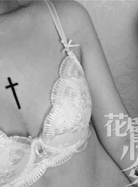 花臂少女TATTOO 129暗黑系黑白十字架胸前草本果汁纹身贴刺青防水