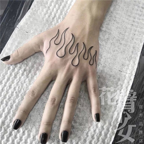 花臂少女TATTOO 133暗黑系黑白火焰手背纹身贴 刺青防水 20元包邮